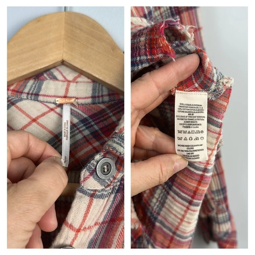 Free People Juniper Ridge Plaid Cotton Shirt Shacket Small Raw Hem Relaxed Fit